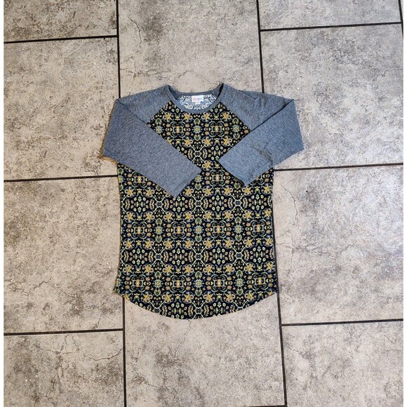 LuLaRoe Randy Raglan Size Medium Orange Green w Grey Sleeves Fast Shipping - Picture 2 of 12
